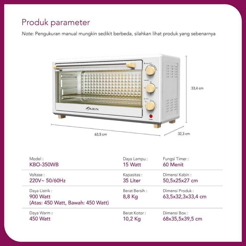 OVEN LISTRIK KIRIN KBO 350WB | OVEN KIRIN WIDE BODY KBO350WB