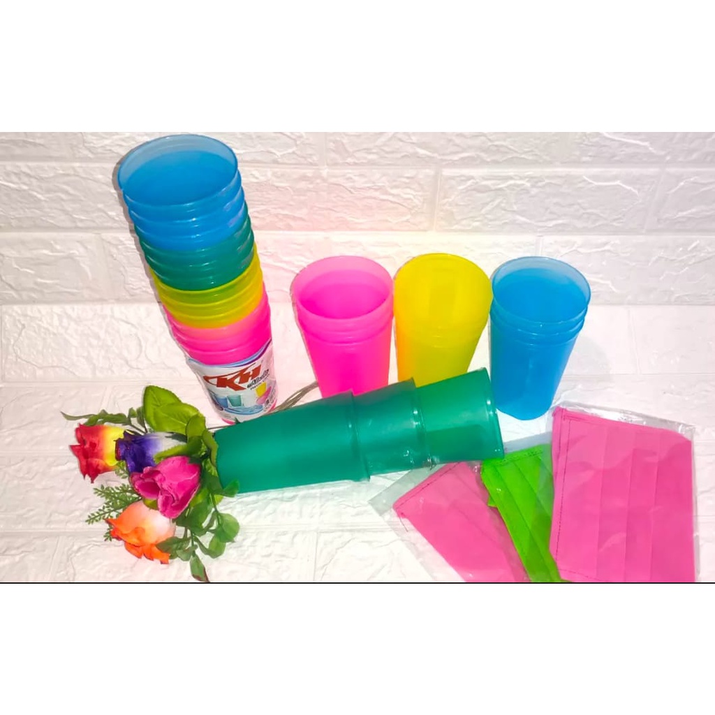 Jual gelas plastik/gelas kopi plastik warna 1 lusin / gelas plastik