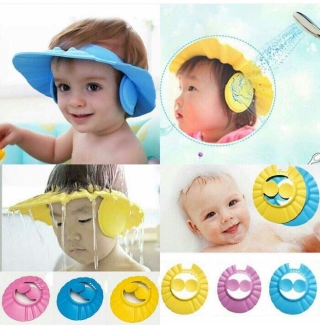 Topi keramas anak dengan penutup telinga shower cap for baby ok  god