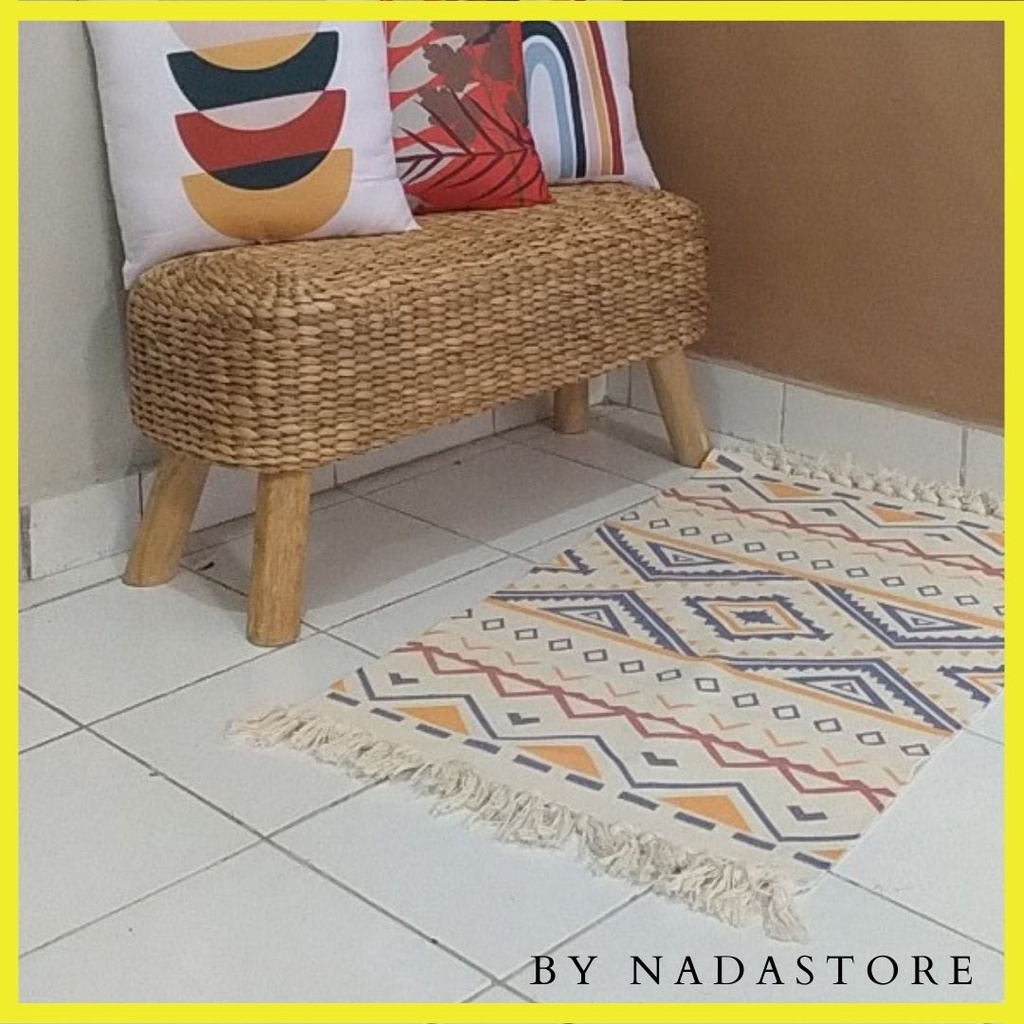 Bench stool // Stool Panjang Anyaman Eceng Gondok //  Long  Waterhyacinth Bench Seat With Wood Legs