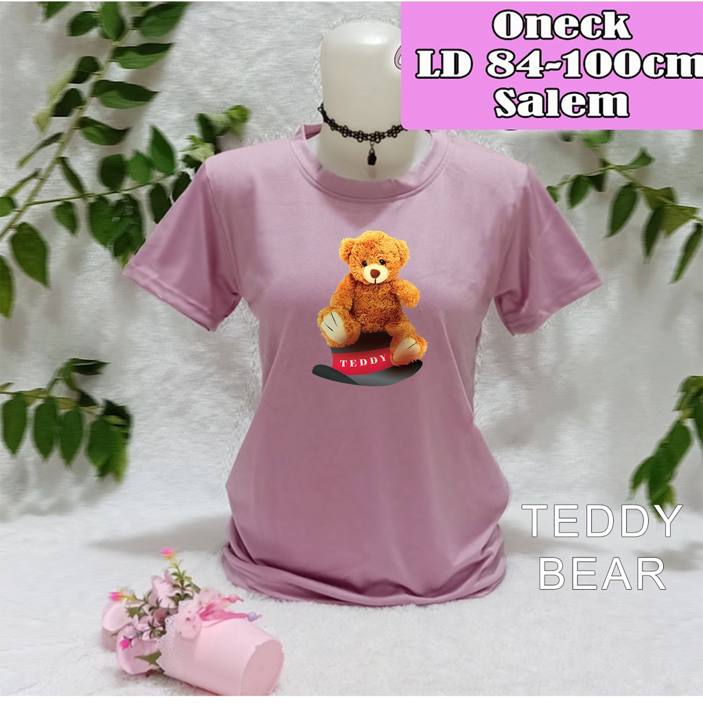 Kaos atasan wanita distro kasual basic baju cewek kekinian oneck hat bear terdapat 3 ukuran Ld 84-10