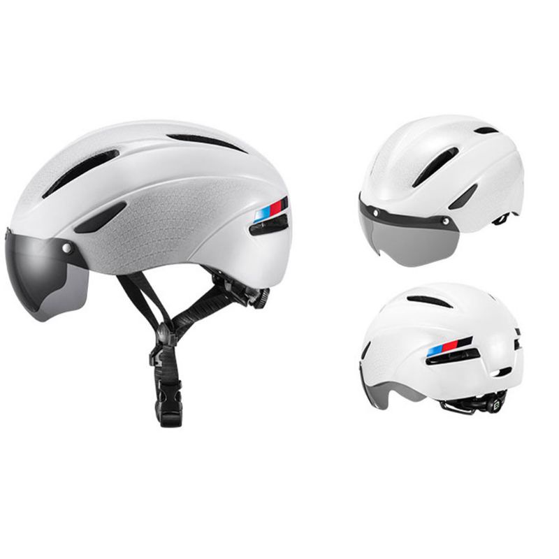 TaffSPORT Helm Sepeda Cycling Bike Helmet Visor Removable Lens - WT-018S-BK - White