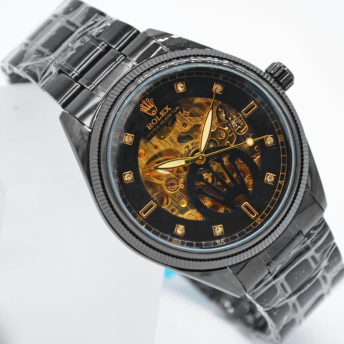 Jam Tangan Pria Rolex Automatic / Otomatis Rantai Black Ring Gerigi Laurusmart