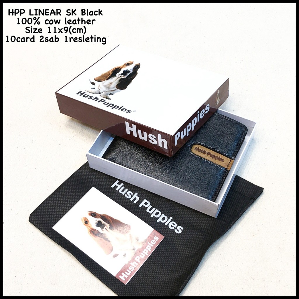 Dompet Lipat Pria Cowok HUSH PUPPIES SHORT LINEAR SK BLACK HITAM Kulit Sapi Asli Premium Original Do