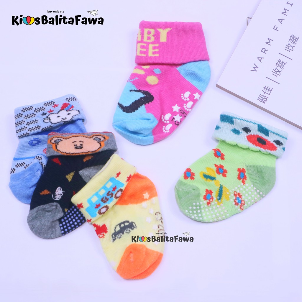 (ISI 6-12 PC) Kaos Kaki Bintik Karakter Bayi / SNI Tebal Baby Socks Anti Slip Kaus Kaki Perlengkapan Bayi Babycinnamon