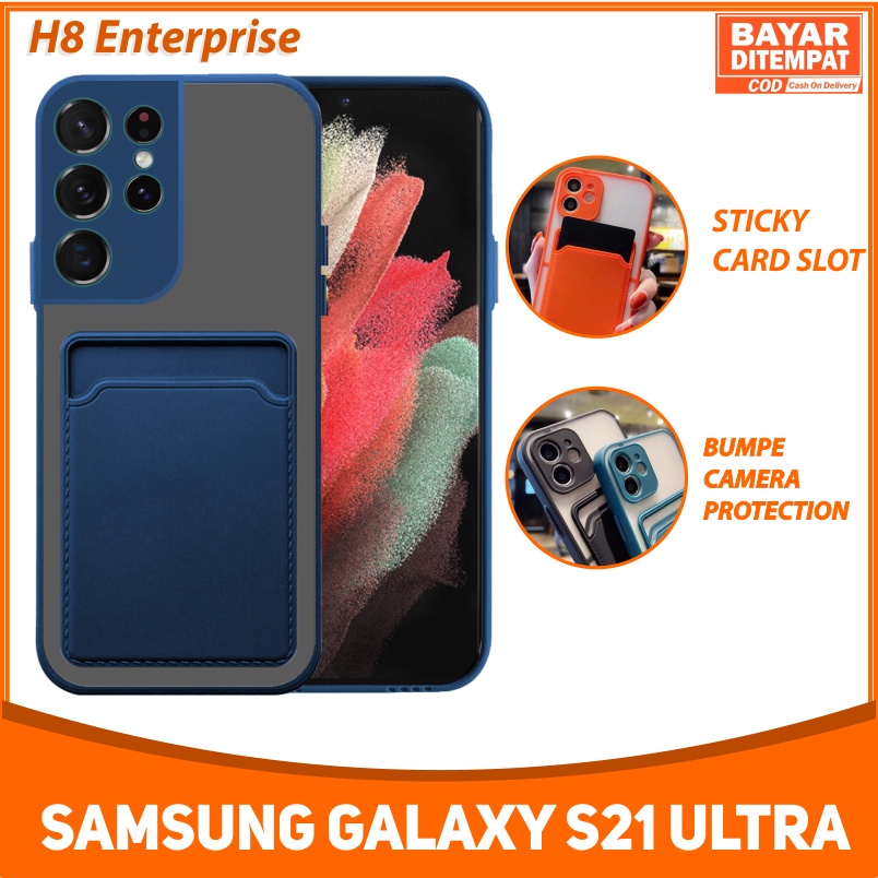 Soft Case Samsung Galaxy S21 Ultra Colored Card Slot TPU Casing Holder Simpan Kartu