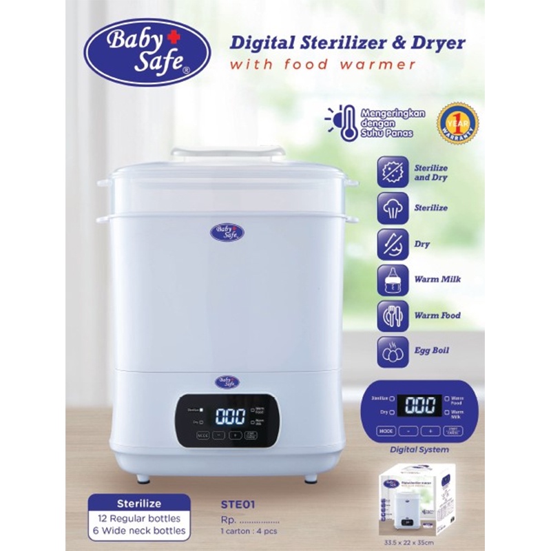 Baby Safe Digital Sterilizer &amp; Dryer With Food Warmer