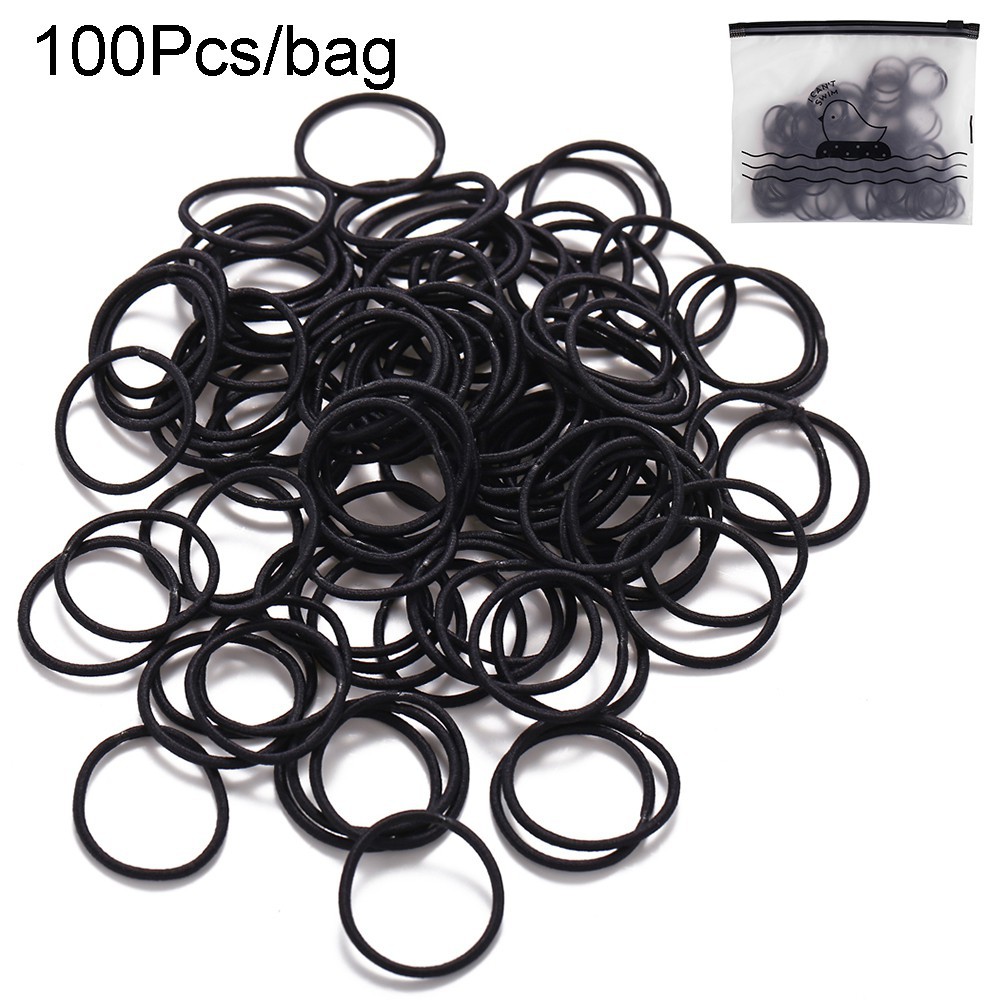 COD Korea Ikat Rambut 28/100/1000Pcs Bag Elastis Warna Polos Gaya Korea untuk Wanita-A kecil 100 pcs