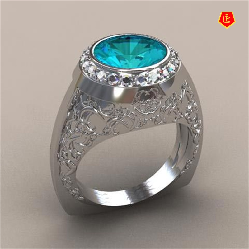 [Ready Stock]Retro Green Topaz Gem Silver Ring