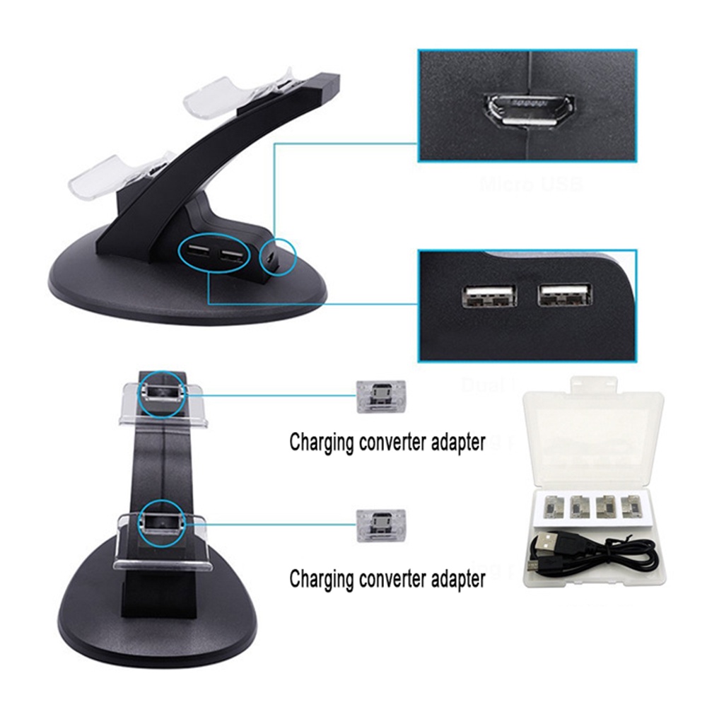 Dock Charging Stik Kontroler PS4 PlayStation 4 / Slim / Pro Dengan 4 Adaptor Magnetik Dan Kabel Micro USB