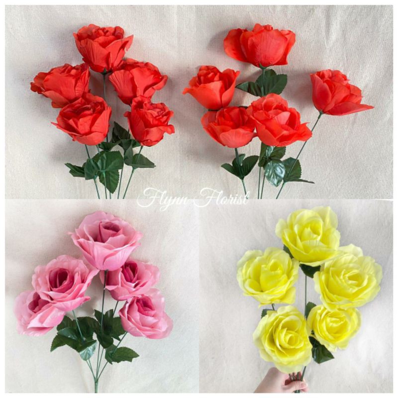 Bunga Artificial Mawar Rose Italy X5 Bunga Artificial / Bunga Plastik / Bunga Dekorasi / Pernikahan-1