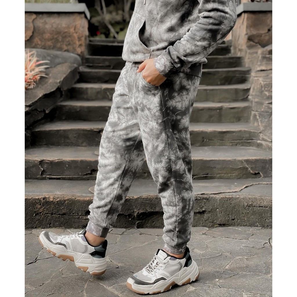 WHYHOODIE Jogger Pants Dark Tiedye Hitam Putih POLOS