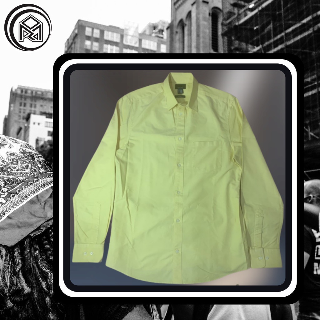H&M Yellow Shirt Regular Fit Longsleeve Lengan Panjang Pakaian Atasan Kuning Kemeja Kerja Brand Pria