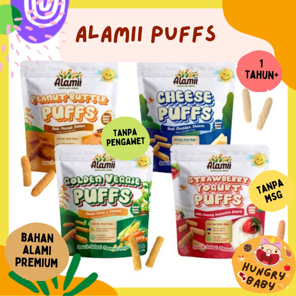Alamii Puffs 30 gram / Healthy Baby Snack Puff 25 g PROMO / Cemilan Bayi Sehat NO MSG NO SALT 1 tahun+