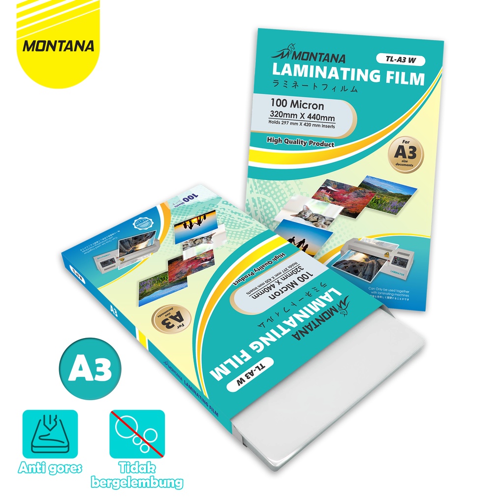 

MONTANA Plastik Laminasi A3 100 Sheets Laminating Film High Quality TLA3W