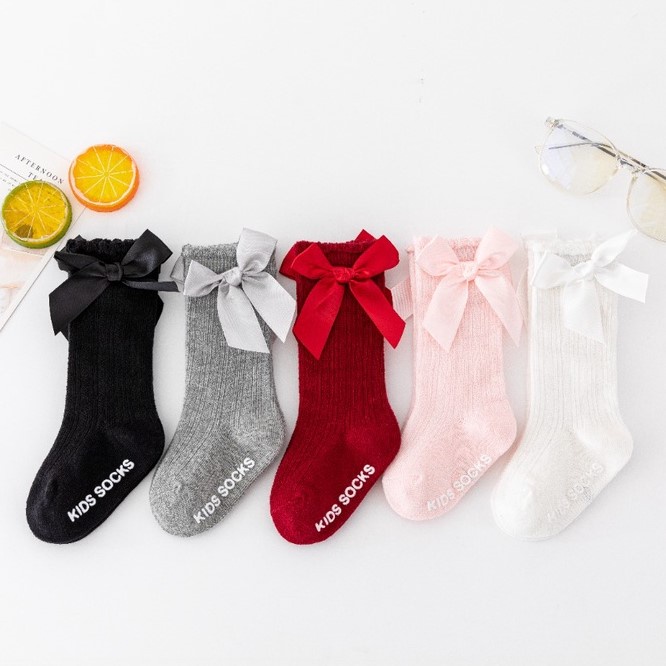 Retaily KS13 Kaos Kaki Pita Panjang Bayi Perempuan Baby Ribbon Socks Nyaman