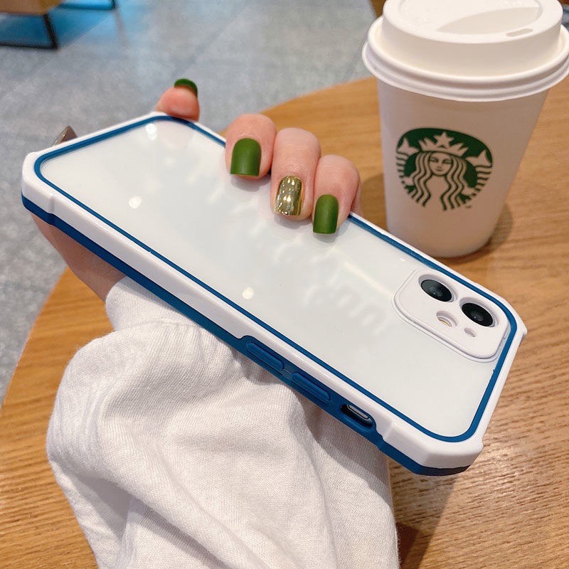 Lapisan dua warna Casing ponsel transparan IPhone 12 11 Pro Max X Xs Max Xr 7 8 Plus Sjos