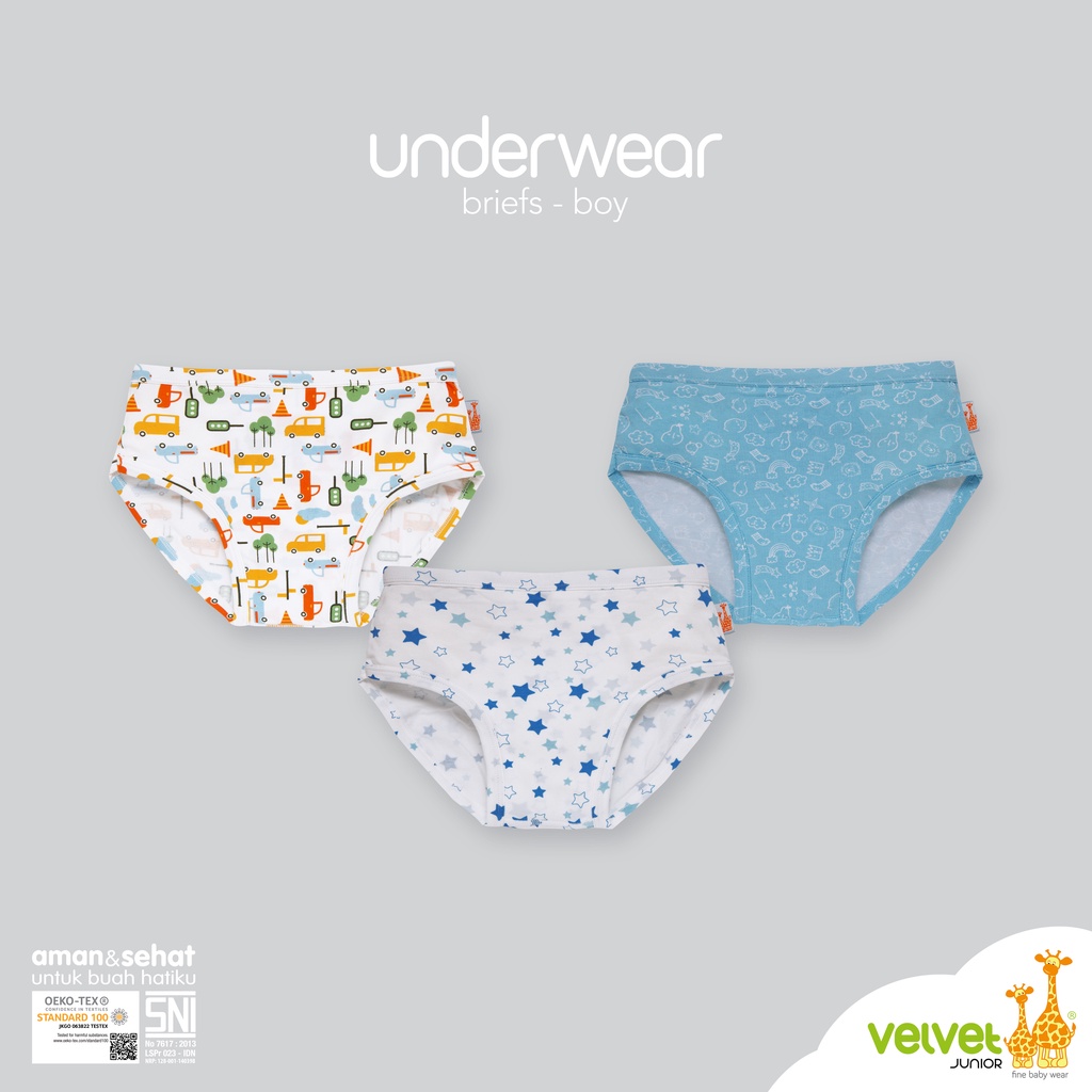 Velvet Junior UnderWear Celana Dalam Anak Laki Brief - Flat Pack 3 Boy