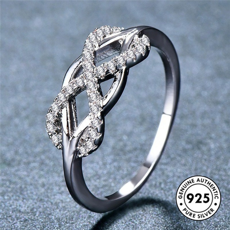 Cincin S925 Silver Desain Angka 8 Aksen Berlian Gaya Klasik