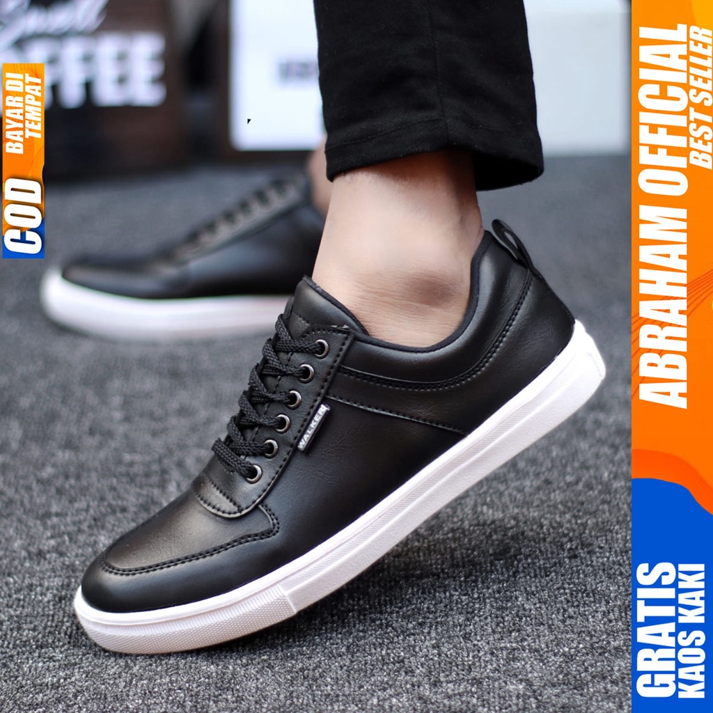 Abraham Tiago - Sepatu Sneakers Casual Pria Hitam Polos Kerja