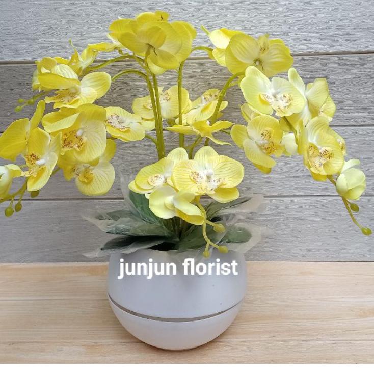 Diskon Viral Bunga anggrek plastik jumbo pot bola besar/bunga hiasan meja /bunga anggrek jumbo artificial//