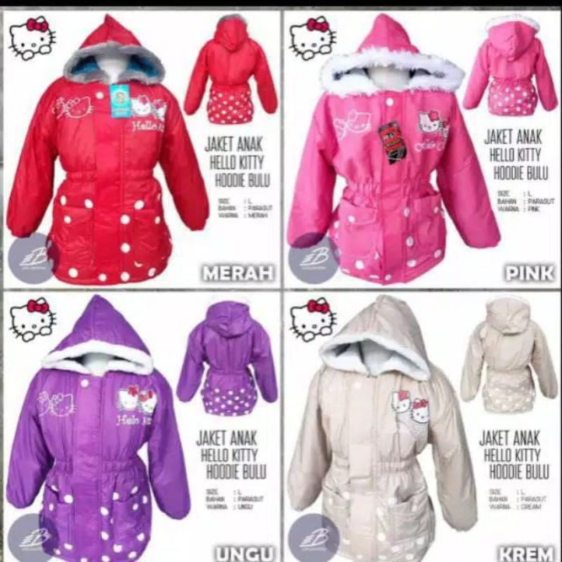 jaket parka anak perempuan bahan parasut + hoodie bulu