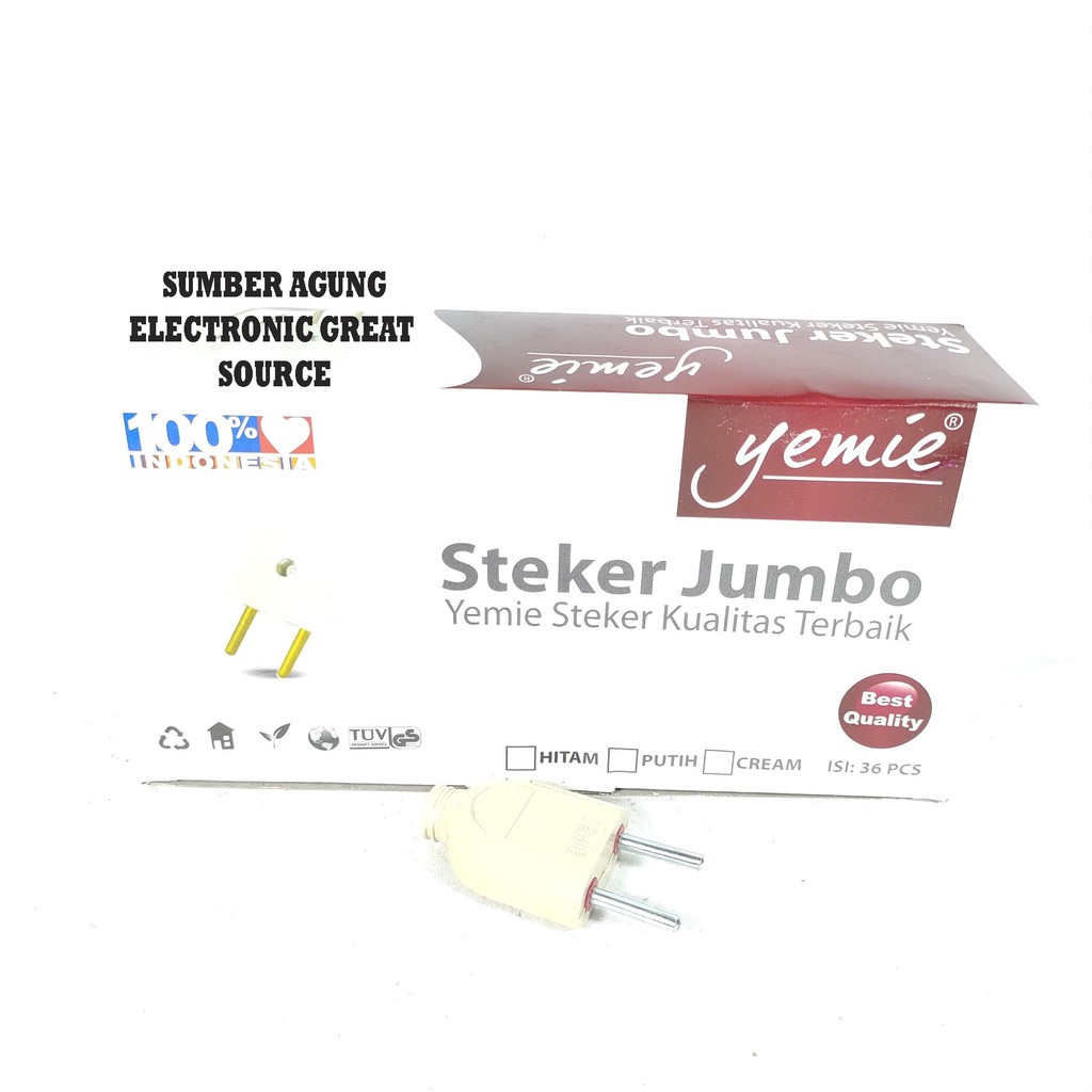 Steker Jumbo Yemie Untuk Listrik Rumahan Colokan Gepeng Mini Cream