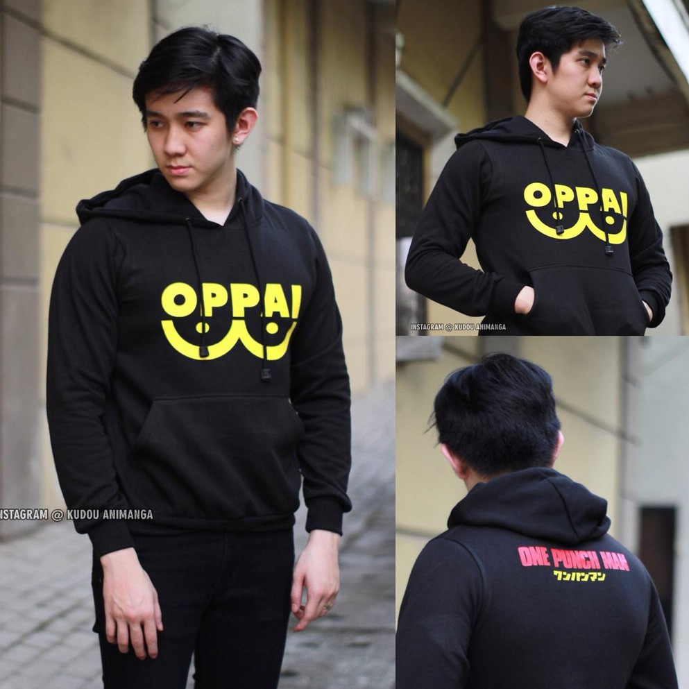 Sweater Oppai Saitama One Punch man Black OPM Fleece