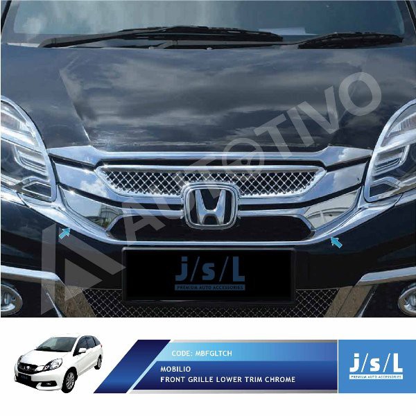 Aksesoris Fariasi Tambahan JSL List Grill Depan Mobilio 2013 2016 Front Grille Lower Trim Chrome
