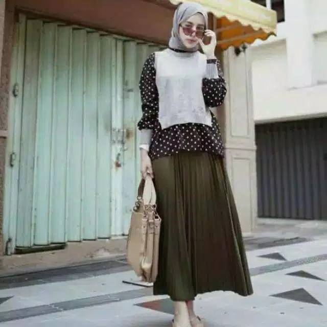 Rok plisket bahan jersy