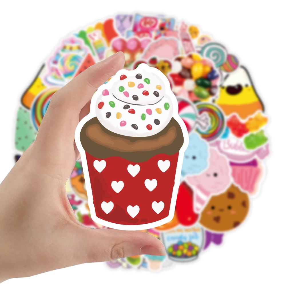 50Pieces Colorful Candy Cupcake Design Laptop Skateboard Decoration Stickers