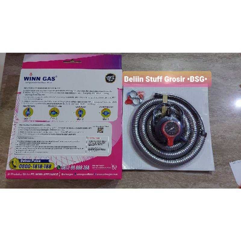 Selang Gas + Regulator + Klem WINN GAS PSFR W-900 M/ Regulator Pengunci Ganda + Selang 1.8 Meter