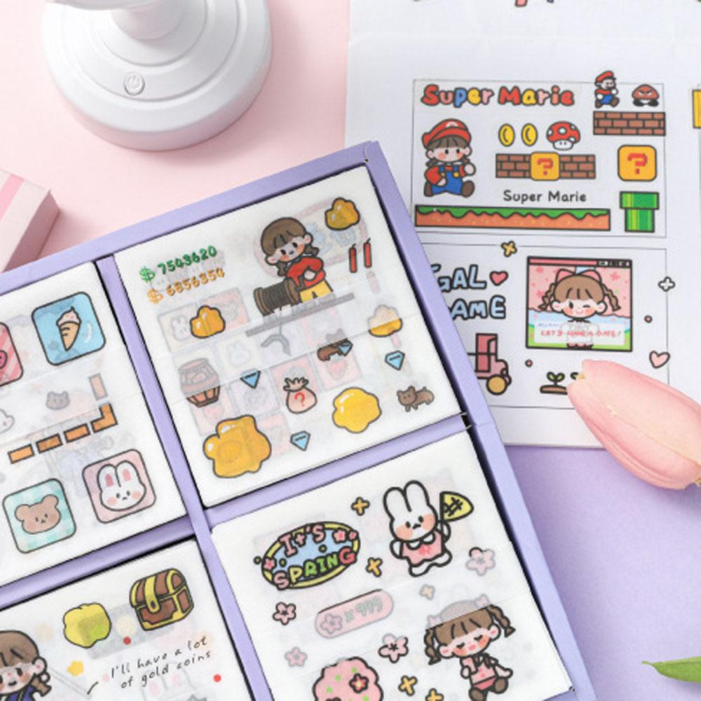 Lanfy Kawaii Stiker Set Packing Dekorasi Tahan Air Happy Time Anak Perempuan Bunga Sakura Minuman Makanan Hewan Perempuan Pola Diary Foto Album Perekat Decals