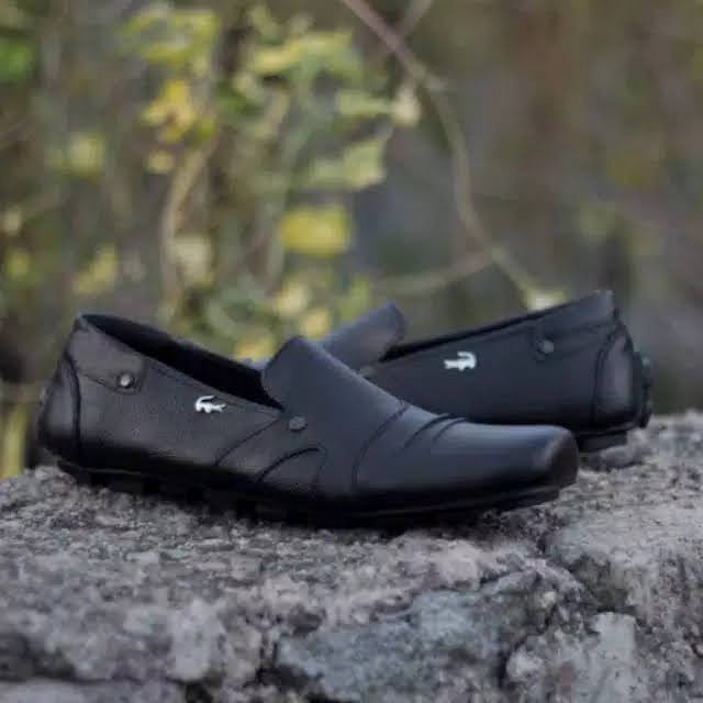 Sepatu Kasual Slip On Hitam Crocodile Slop Justin Bahan Kulit Asli Semi Formal Nyaman Keren Santai