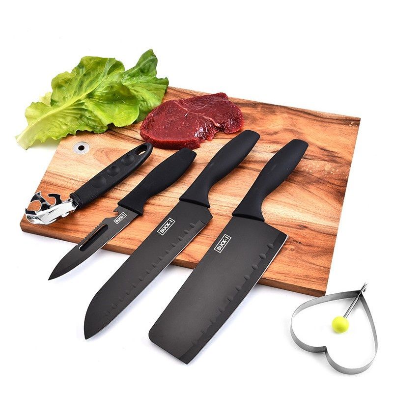 WLShop1 Pisau Set Dapur Cetakan Telur Warna Hitam Bagus Kuat Tajam Knife Meat Daging