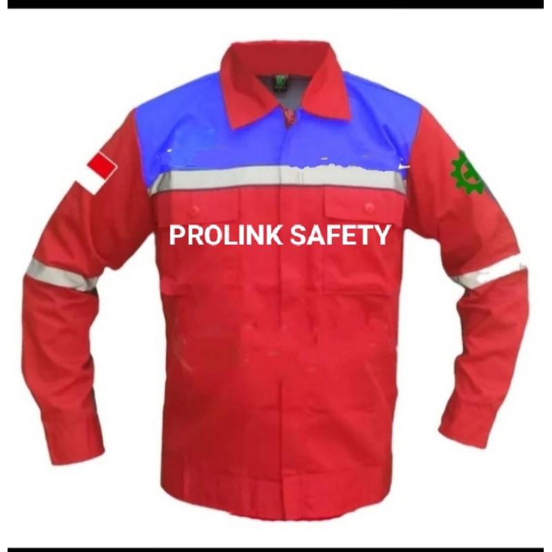 SERAGAM SAFETY MERAH BIRU KANCING