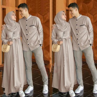 PROMO TERMURAH - Emon Couple Baju Pasangan Gamis Set Kemeja Muslim Premium Terlaris