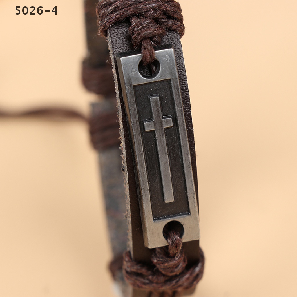 5026-4 Cross Leather Bracelet For Men Women Jesus Christian Religious Vintage Bracelets 5026-4