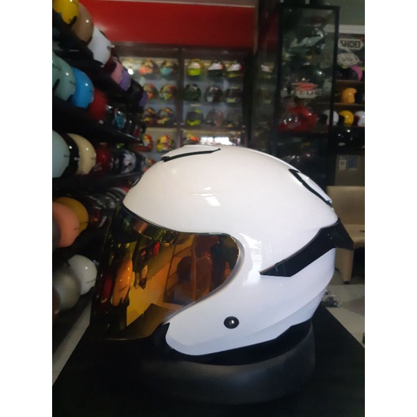 KYT Kyoto R Solid White / Kyoto R Putih Original kyt-+Visor red+ spoiler