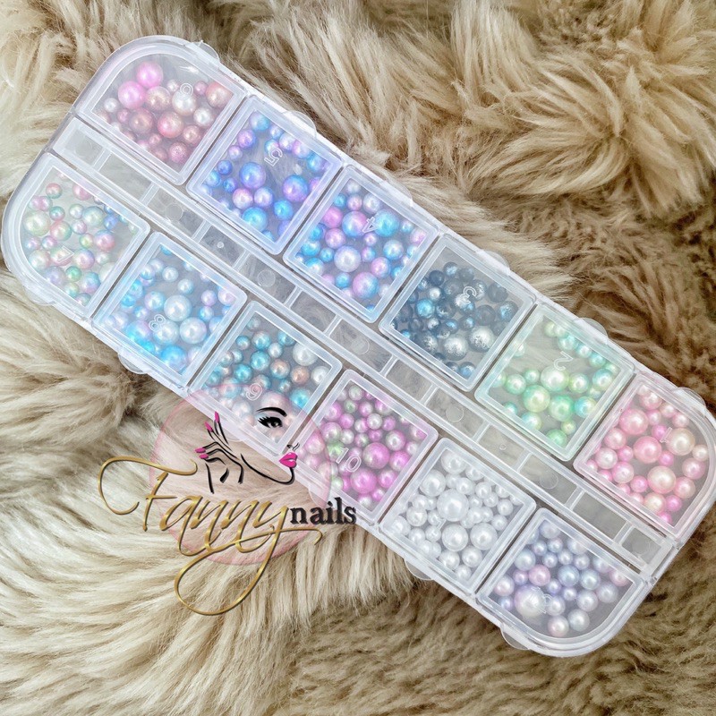 12warna PEARL RAINBOW BEAD MIX SIZE / pearl nailart biji mutiara campur ukuran