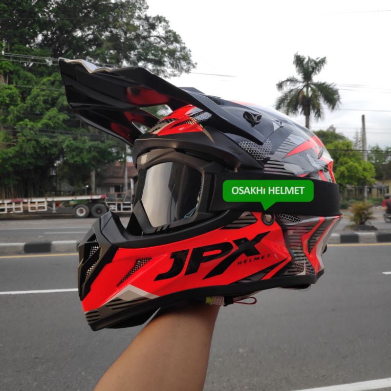 Helm Cross JPX Motif X35 Fluorescent Red Gloss - JPX Fox One Toko Helm Klaten