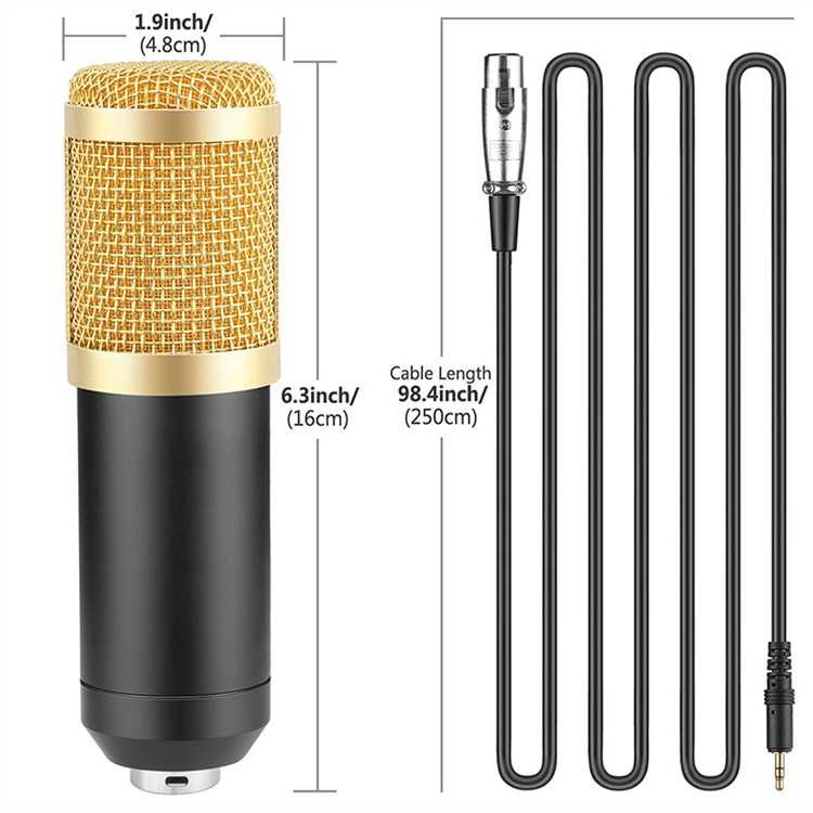 BM 800 Mic Paket Lengkap Set Recording Podcast Phantom Power Pop Filter Microphone Scissor Arm Stand