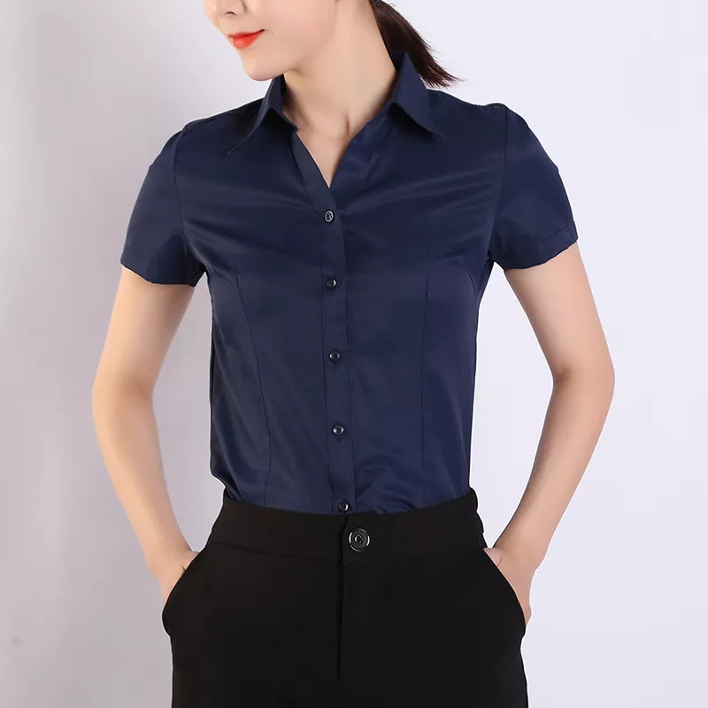 kemeja pendek wanita biru navy / biru dongker