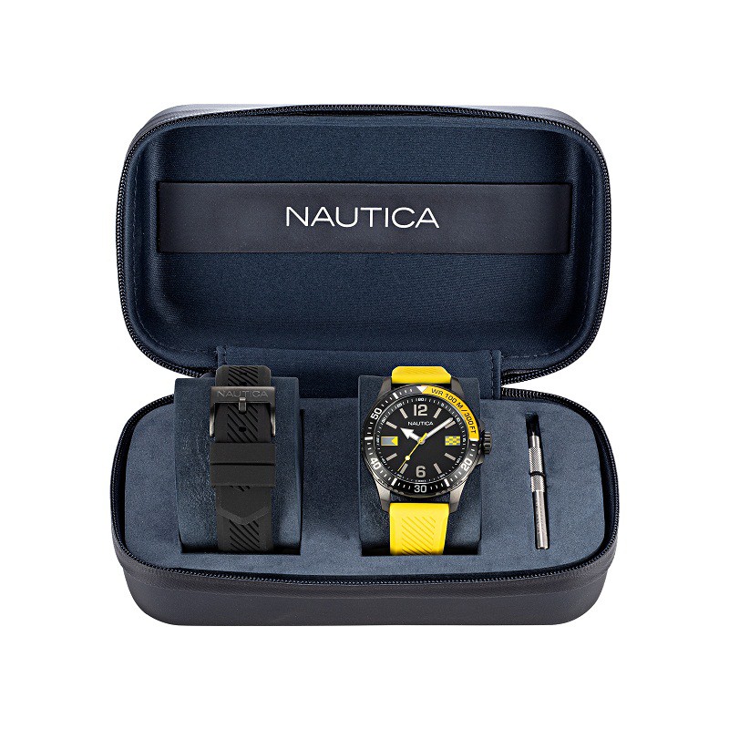 Nautica jam tangan pria Freeboard box set NAPFRB925 kuning