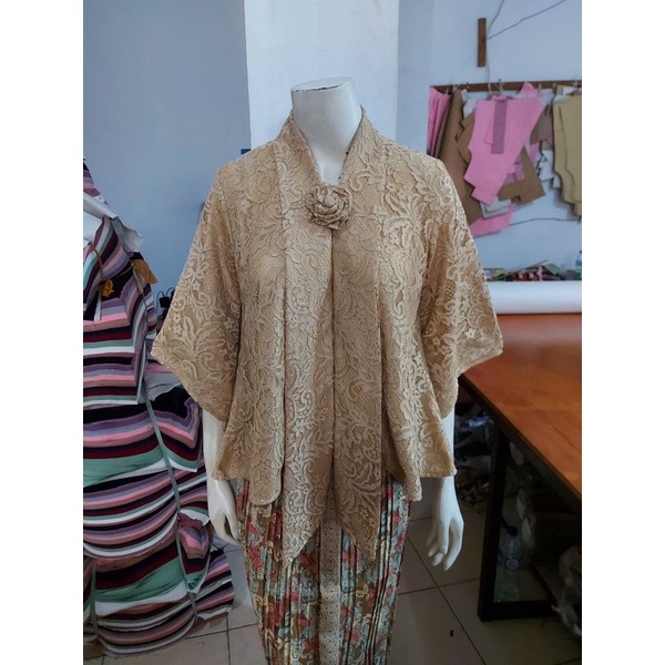 Kebaya floy KIMONO BROKAT standar jumbo glitter full furing busui KeroncongBusana-Coklat Susu