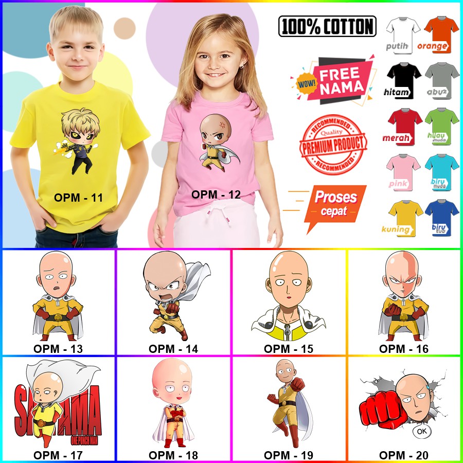 Baju Kaos ANAK DAN DEWASA ONE PUNCH MAN COUPLE (FREE NAMA)