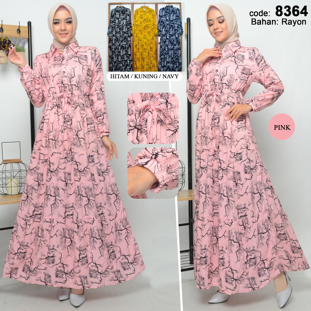 [GROSIR] Gamis Motif Terbaru GB 8364 Bahan Rayon