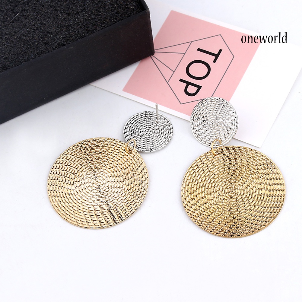 OW@ Women Exaggerated Geometric Circular Pendant Concave Convex Earring Jewelry