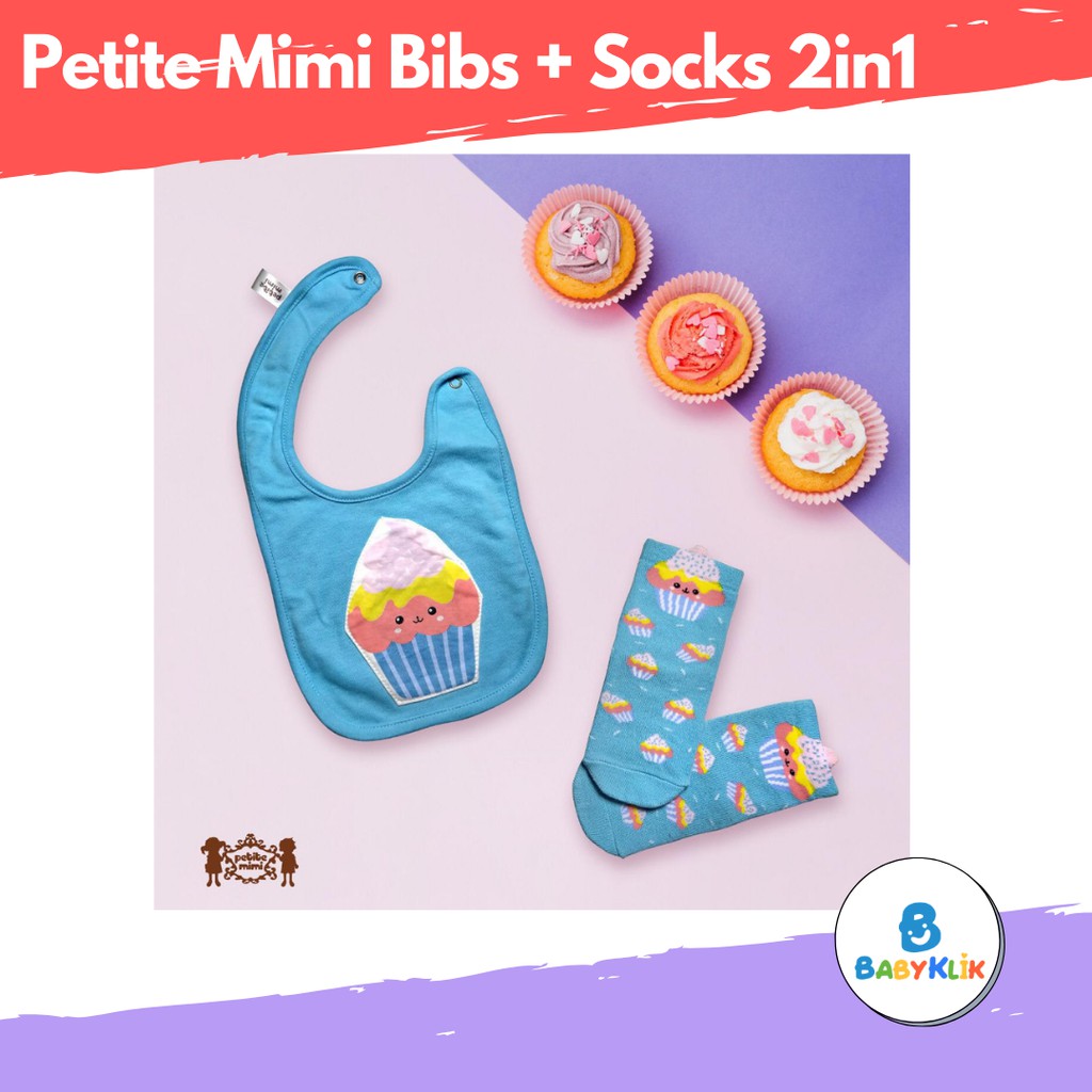 PETITE MIMI BABY BIB &amp; SOCKS SET/ SLABER CELEMEK + KAOSKAKI BAYI 2IN1