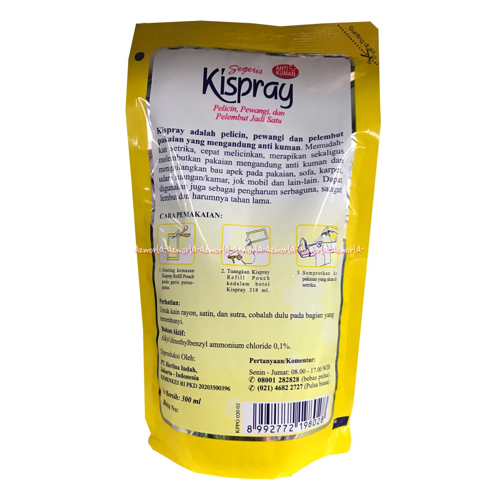 Krispray Segeris Pelicin Pelembut Pewangi Pakaian Jadi Satu Refil Kemasan Isi Ulang Kuning 300ml